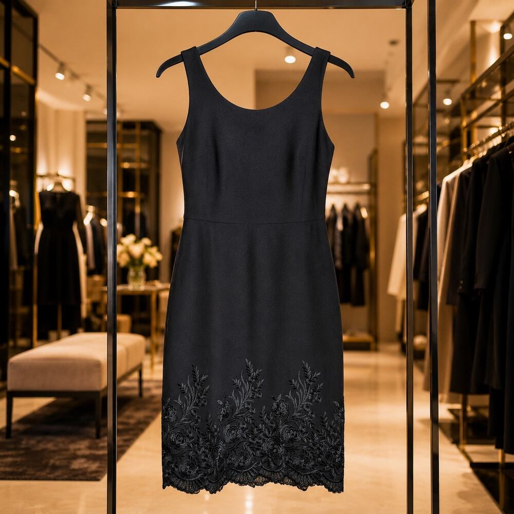 Betsey Johnson Black Floral Embroidered Sleeveless Sheath Cocktail Dress NWT